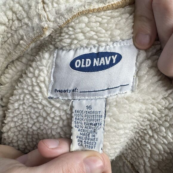 Old Navy Size 16 Sherpa Lined Hooded Coat Tan Faux Shearling Jacket - Picture 6 of 6